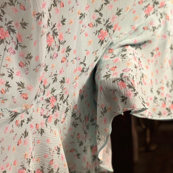 Nicole Miller floaty pale green chiffon dress with ruffle collar, asymmetric hem - Picture 5 of 13